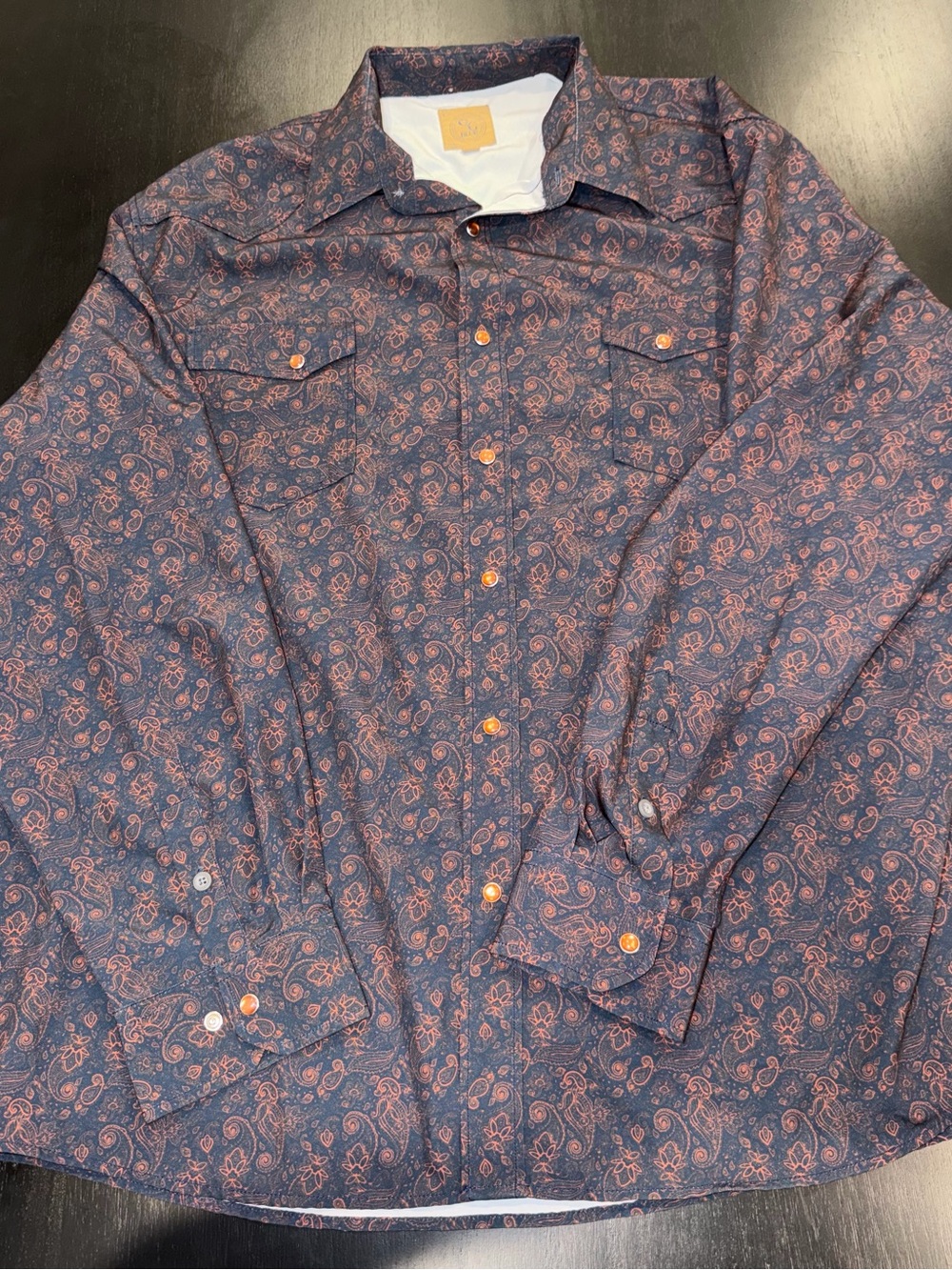 Vintage Men's Navy Paisley Lightweight Shirt Jacket with Pink Print